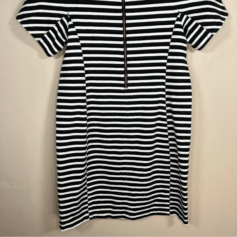 SMALL J CREW STRIPED DRESS BLACK WHITE PREPPY CASUAL SHEATH SHORT SLEEVE